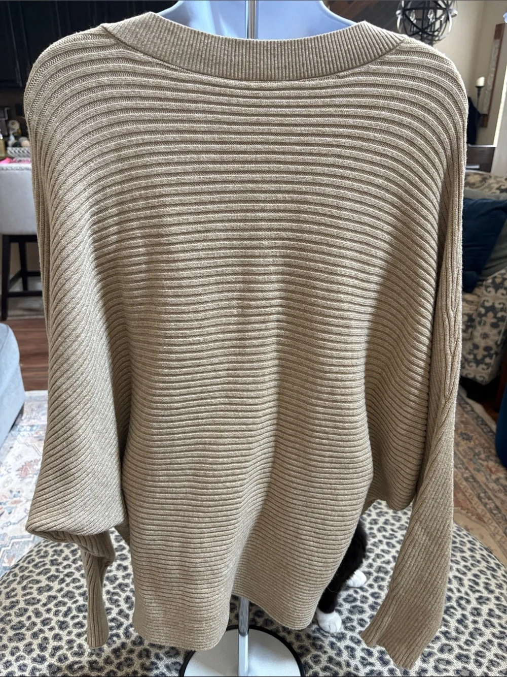 Classic Ribbed Scoop-Neck Sweater in Camel